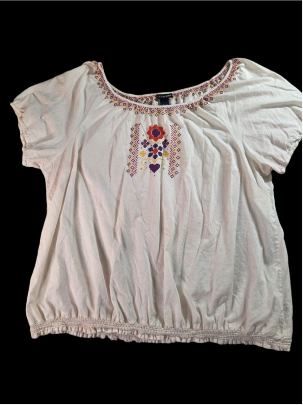 Women's Embroidered Short Sleeve BlouseLane Bryant Boho Embroidered Peasant Top